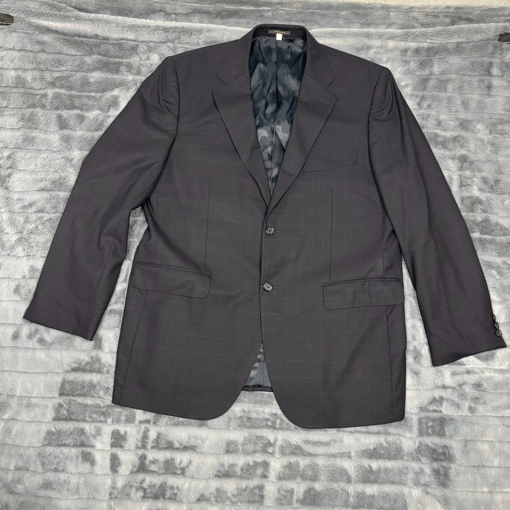 Joseph Bach Sartoriale Mens Blazer Super 150s Wool Navy Windowpane Jacket 54R